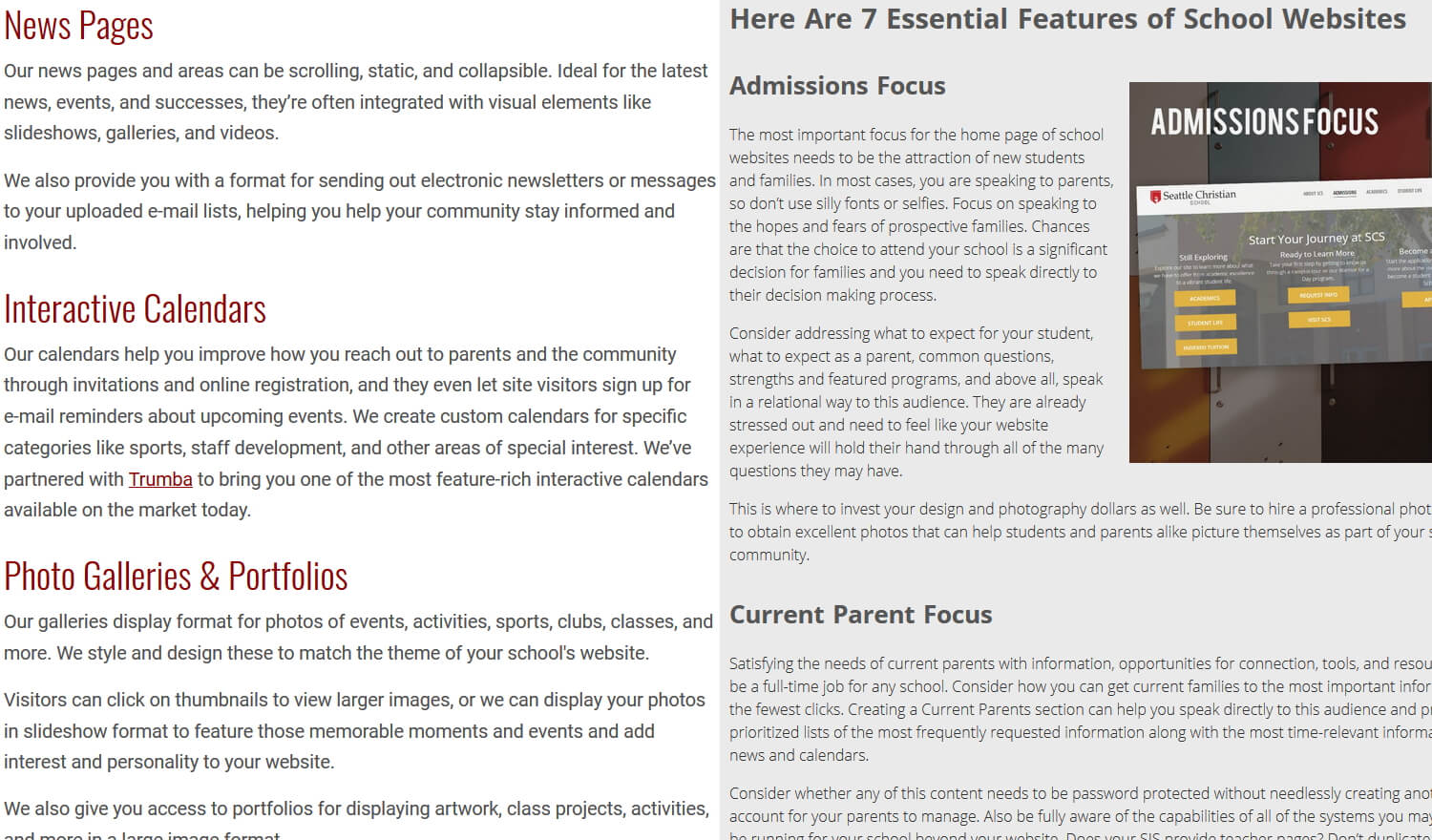 school website features